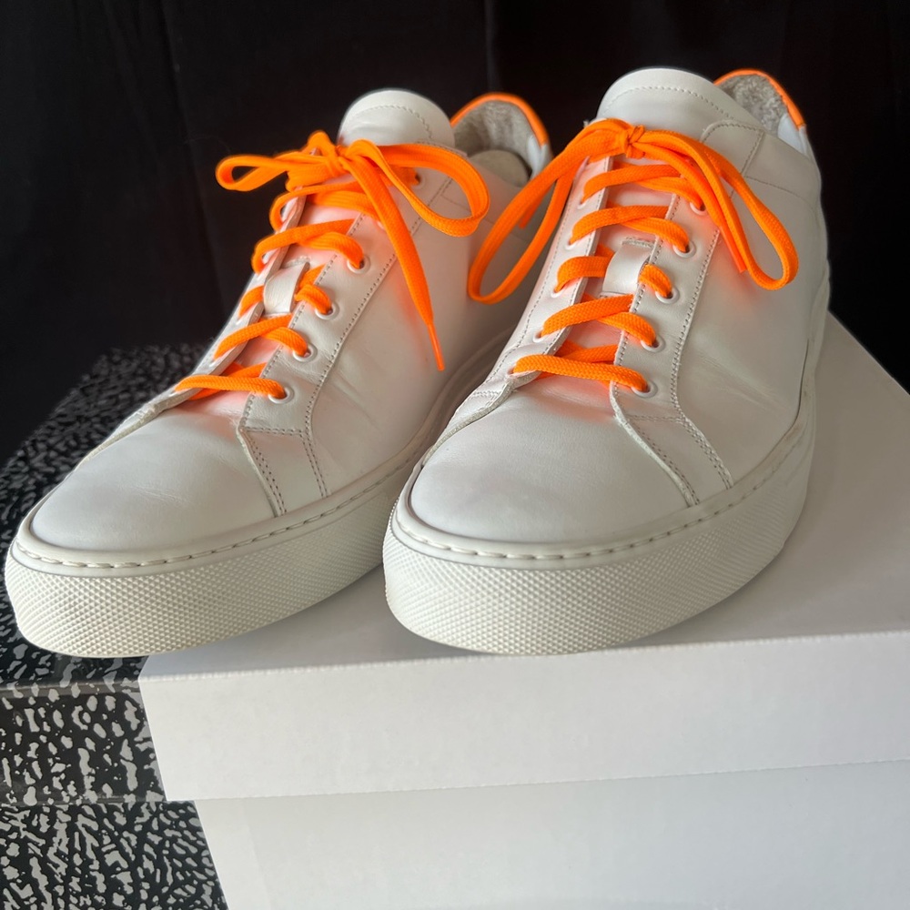 Common Projects White and Neon Orange Men's Sneakers